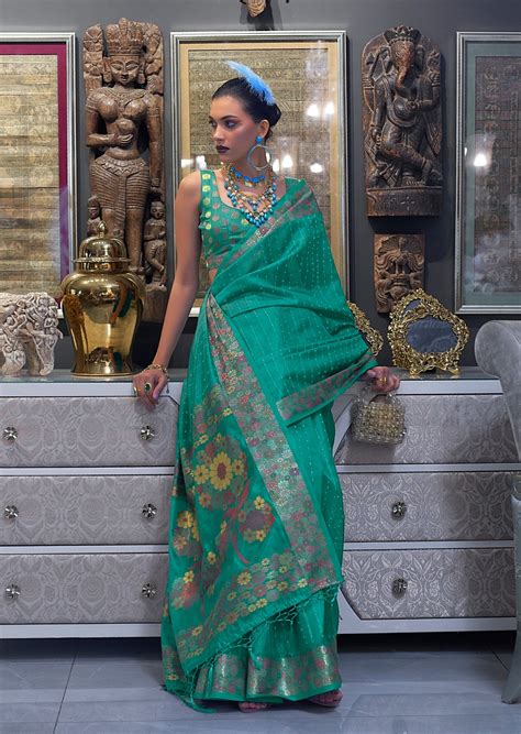 Shop Pure Organza Sea Green Designer Saree Online India USA UK Canada ...