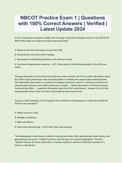 NBCOT Practice Exam 1 | Questions with 100% Correct Answers | Verified ...