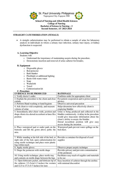 Straight Catheterization (female.revised) 2023-2024 - St. Paul ...