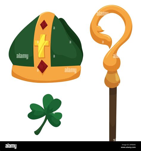 Religious elements of St. Patrick, patron saint of Ireland: shamrock ...