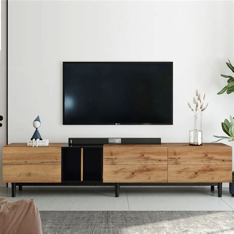 DEALTOPS Modern Minimalist TV Stand with 3 Drop-down Doors and Ample ...