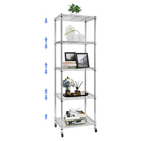 5 Tier Wire Shelving Unit, Adjustable Metal Storage Rack, Mobile Wire ...