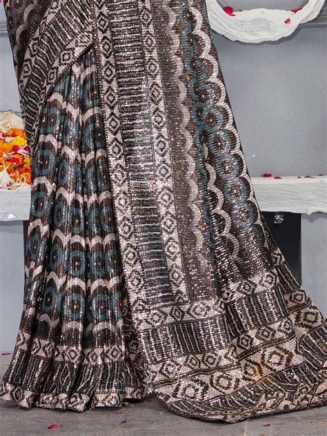 YTNQ9891 Digital Print Sequin Embroidered Party saree with Geometric ...