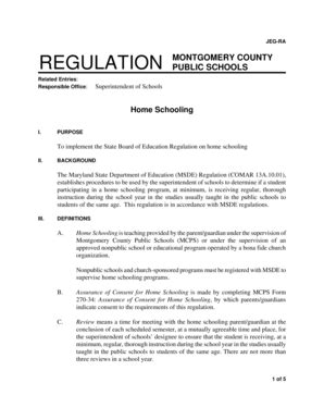 Fillable Online mcps k12 md Regulation JEG-RA, Home Schooling. MCPS ...