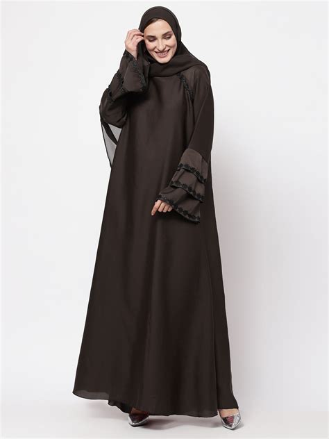 Klotthe Women Brown Embellished Burqa With Scarves – KLOTTHE®