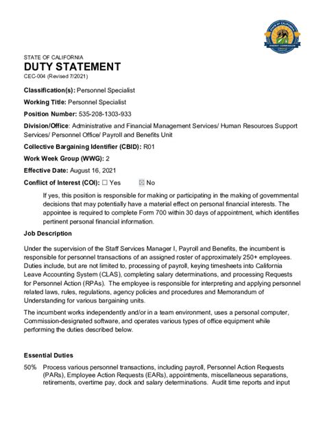 Image result for CalHR OOC Assignment Advertisement Example