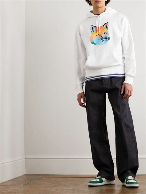 Maison Kitsuné - Embroidered Printed Cotton-Jersey Hoodie - White ...