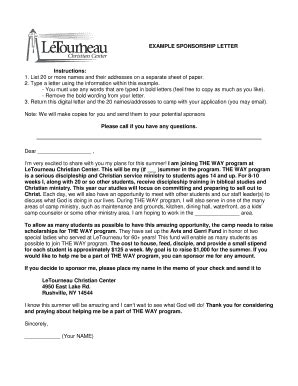 Fillable Online EXAMPLE SPONSORSHIP LETTER Fax Email Print - pdfFiller