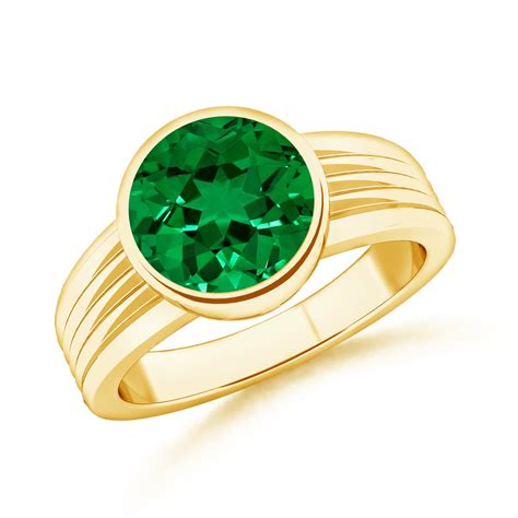 Round Lab-Grown Emerald Solitaire Classic Men's Ring