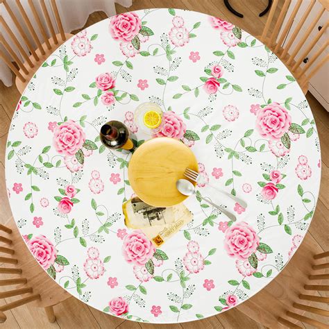 Austok Fitted Vinyl Tablecloth Round 36"-44" Diameter, Flannel Backing ...