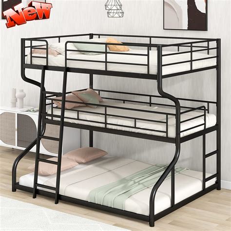Amazon.com: LEEKOUS Upgraded Version Thicken Stronger Metal Triple Bunk Bed, Heavy Duty Steel ...