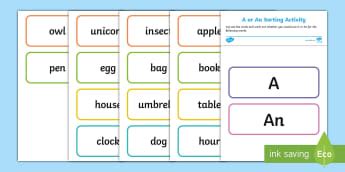 Determiners | Primary Resources | 'A' or 'An' - Twinkl