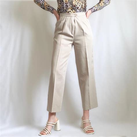 Vintage 80s/1980s High Rise Pants, Tan/Cream,... - Depop