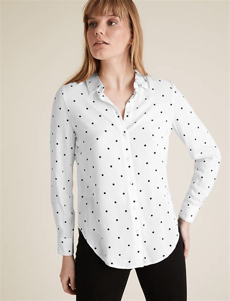 Buy Polka Dot Longline Long Sleeve Shirt at Marks & Spencer