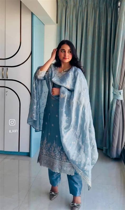 Attractive Sequence Work Sky Color Suit Set – vastracloth