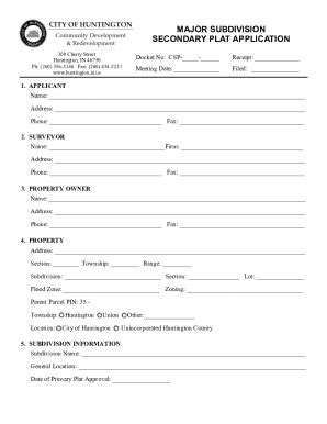 Fillable Online MAJOR SUBDIVISION PRIMARY PLAT APPLICATION Fax Email ...