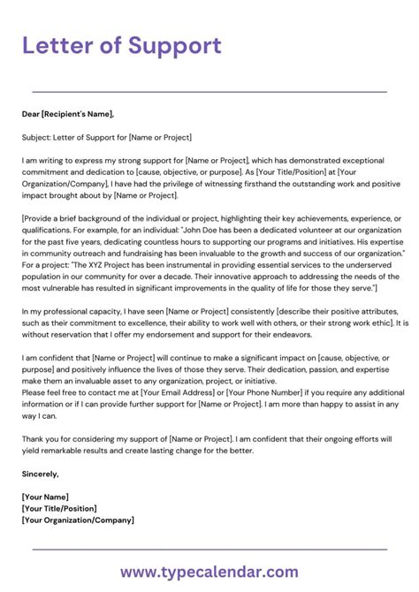 Free Printable Letter Of Support Templates [Grant, School, Immigration ...