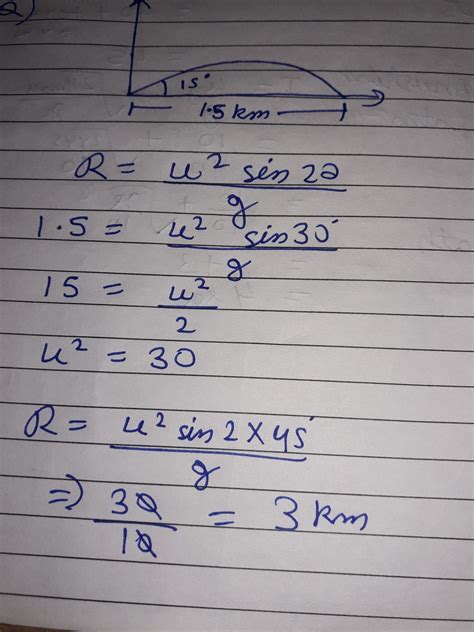 The range of a projectile when launched at an angle of 15 degree to the ...