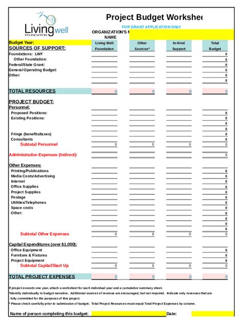Fillable Online Project Budget Worksheet Fax Email Print - pdfFiller