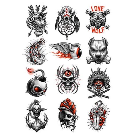 Lone Wolf Tiger Fish Skull Logo Tattoo Waterproof Temporary Body Tattoo