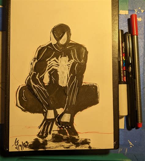 Black suit Spidey quick sketch with posca white paint pen, Pentel ...