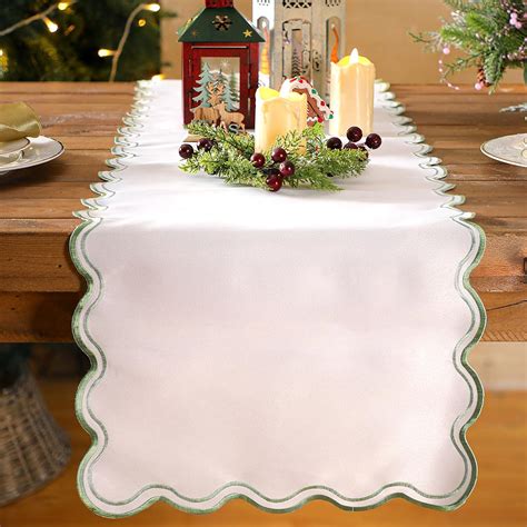 Amazon.com: Windkream Scalloped Edge Table Runner 70 Inches Preppy ...