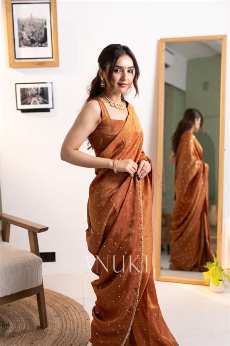 Shagun Rust Orange Tissue Silk Saree – Anuki.in