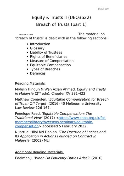 Breach of Trusts Part 1 - Good notes and sufficiemt - Equity and Trusts ...