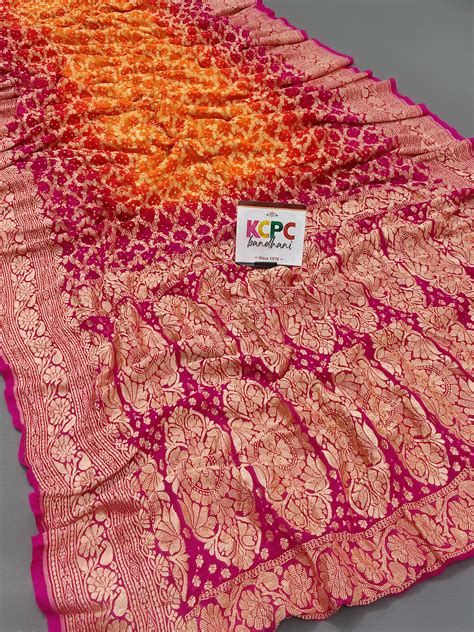KcPc New Launch Pure Khaddi Georgette Upada Neemzari Bandhej Saree Ora ...