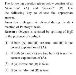 The following question given below consists of an"Assertion" (A) and ...