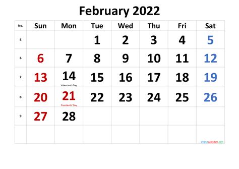 February 2022 Calendar - Creative Mind