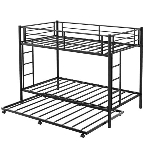 Twin Over Twin Metal Bunk Bed With Trundle Heavy Duty Twin Size Metal