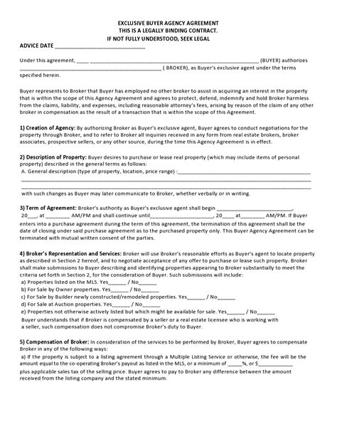 Free Exclusive Buyer Agency Agreement Templates - Printable Formats