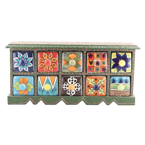 Indian-Shelf Handmade Vocalforlocal Wooden 10 Drawer Floral Pattern ...