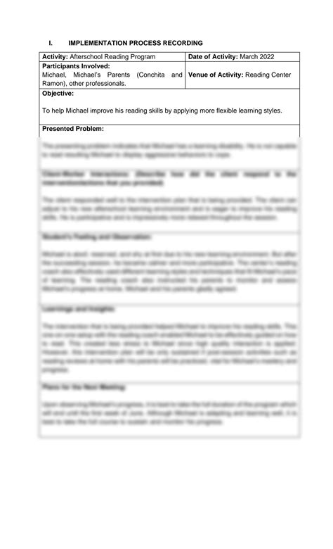 Image result for Process Recording Social Work Sample