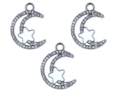 Moon With Star Enamel Pendant Charms