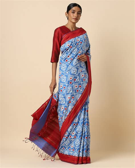 Adham Double Ikat Silk Saree - Medium Blue