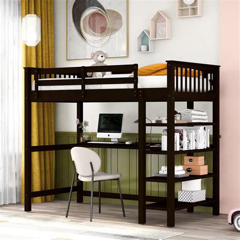 Euroco Wood Twin Loft Bed with Desk & Storage India | Ubuy