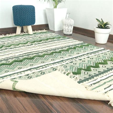 Avioni Boho Look Cotton Printed & Part Tufted Floor Rug / Durrie – Gre ...