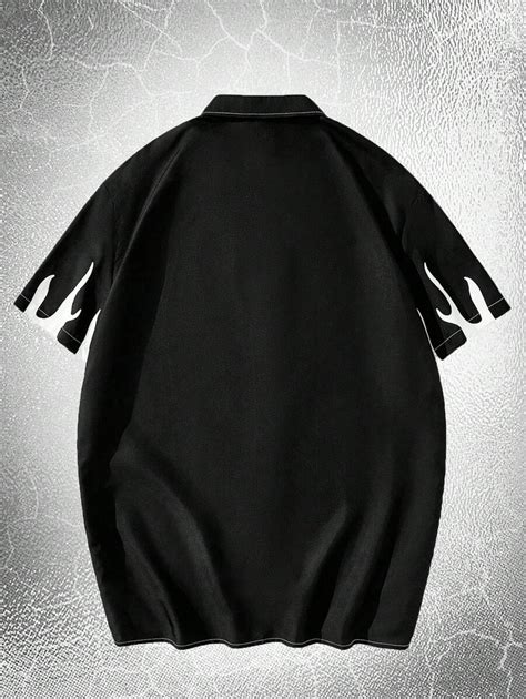 ROMWE Goth Guys Fire Skeleton Print Button Up Shirt for Sale Australia ...