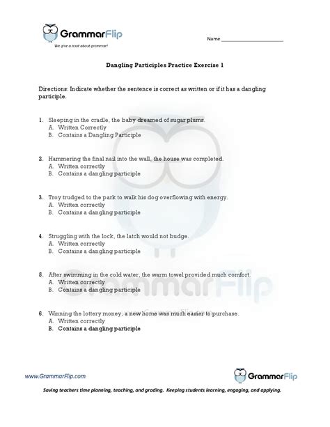 Dangling Participles - Free Worksheet - Worksheets Library