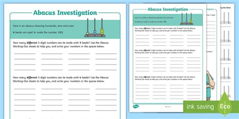 Three Digit Abacus Maths Investigation Worksheets