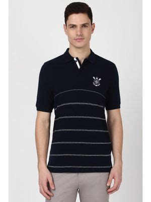 Buy Peter England Men Navy Stripes Collar Neck Polo T-Shirt (S) Online
