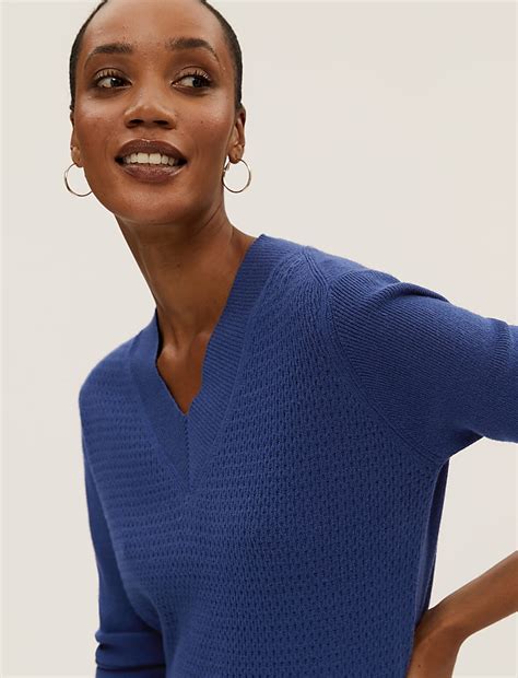 Buy Soft Touch Textured V-Neck Relaxed Jumper at Marks & Spencer
