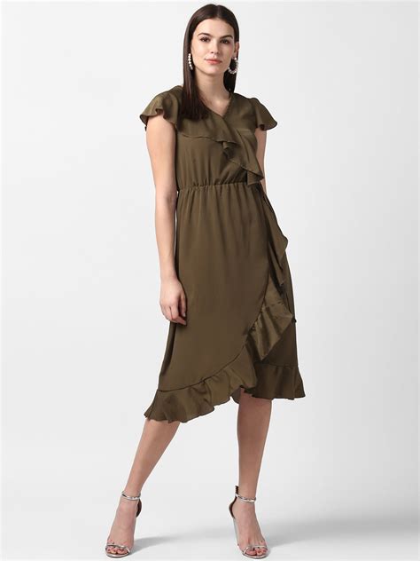 Women's Olive Front Ruffle Dress – Stylestone
