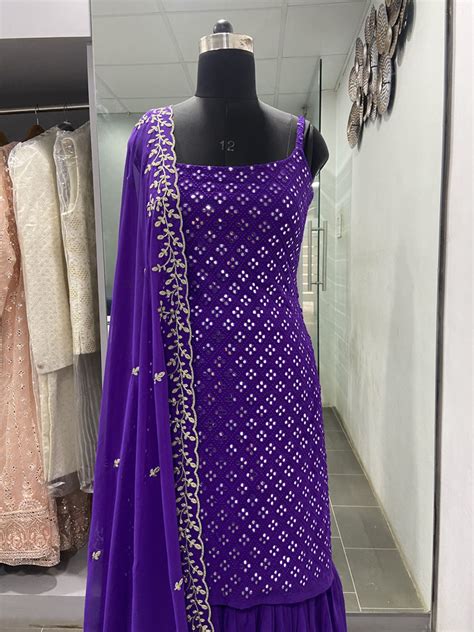 Party Wear Sharara Suit In Purple Color With Heavy Embroider