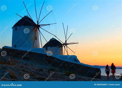 Greek Rural Landscape with Windmills Stock Photo - Image of coast, blue ...