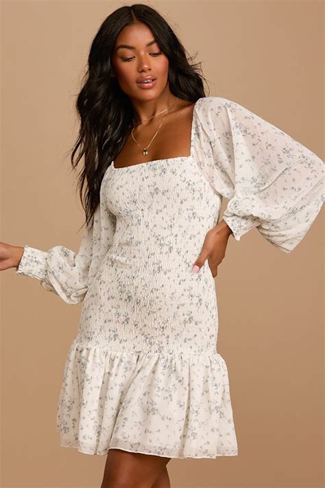 Buy long sleeve smocked mini dress - In stock