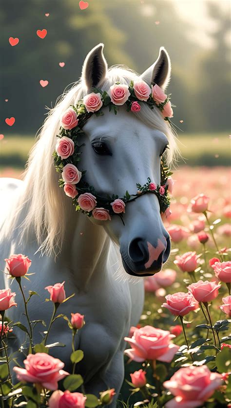 Download Cute Horse With Floral Wreath – Valentine Love Animal Wallpaper Wallpaper | Wallpapers.com
