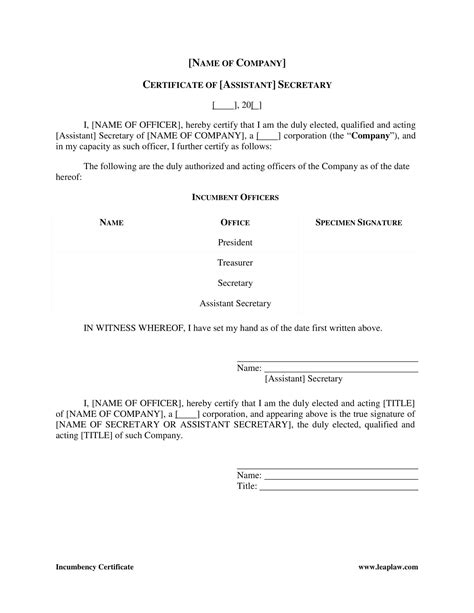 Certificate Of Incumbency - Free Printable Templates Hub